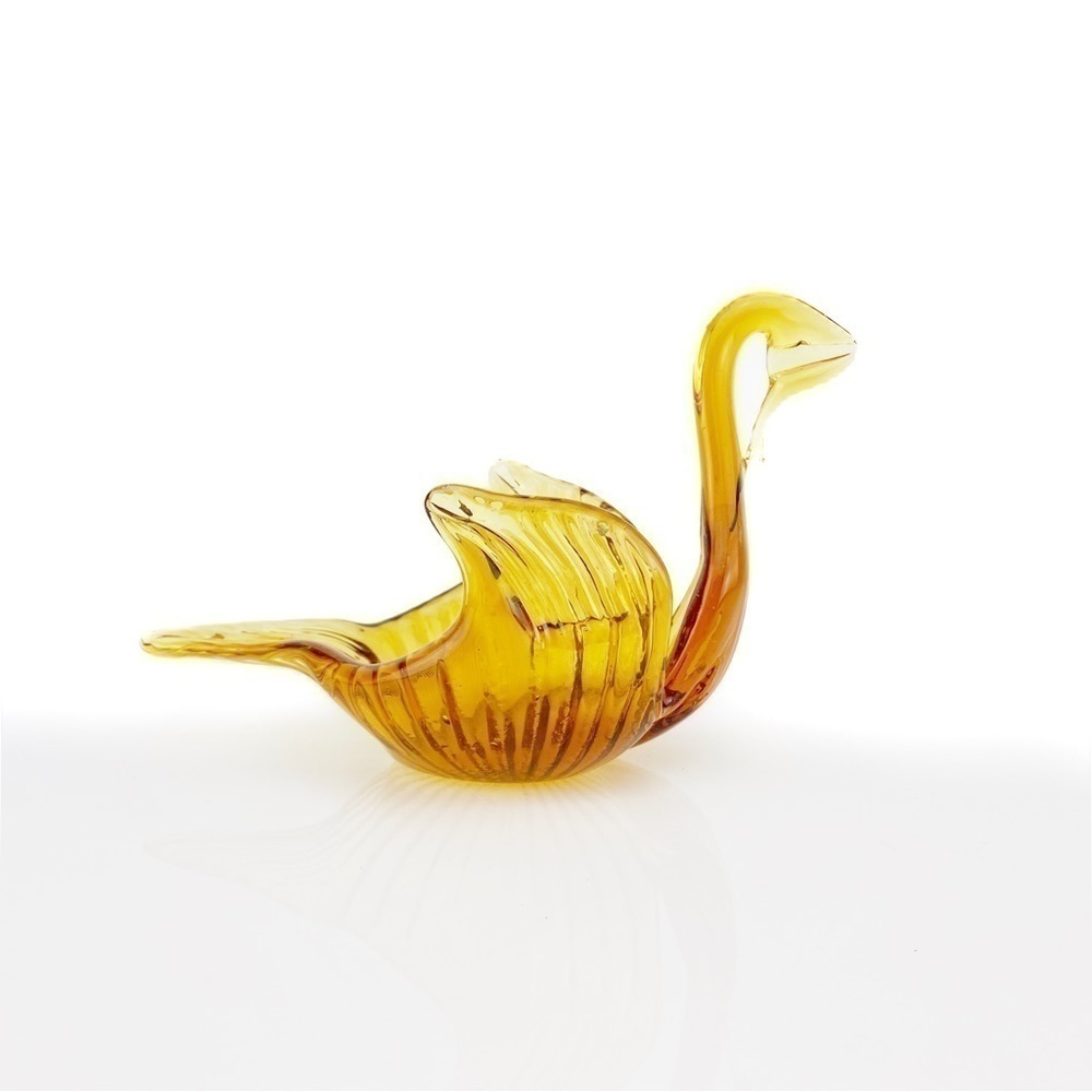 Vintage Amber Hand Blown Glass Swan Candy or Trinket Bowl  6"​